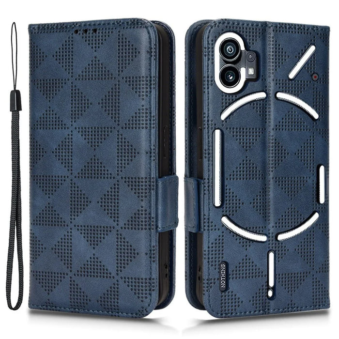 For Nothing phone (1) 5G Anti-collision Triangle Pattern Imprinted Case, Wallet Stand Design PU Leather+TPU Phone Cover with Strap - Blue - 1