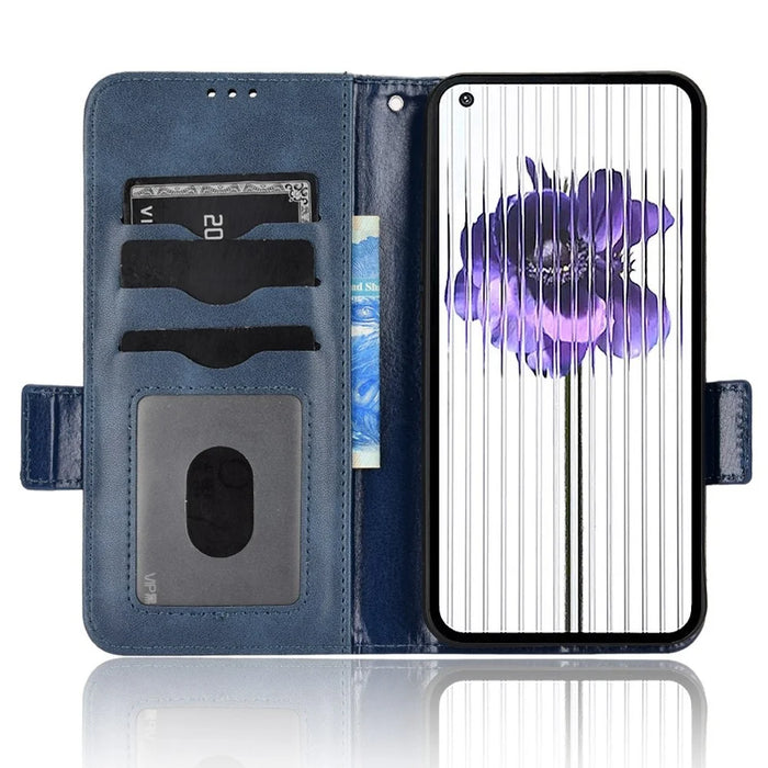 For Nothing phone (1) 5G Anti-collision Triangle Pattern Imprinted Case, Wallet Stand Design PU Leather+TPU Phone Cover with Strap - Blue - 2