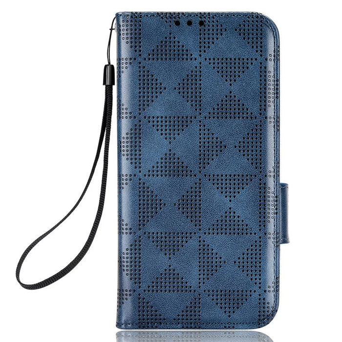 For Nothing phone (1) 5G Anti-collision Triangle Pattern Imprinted Case, Wallet Stand Design PU Leather+TPU Phone Cover with Strap - Blue - 5