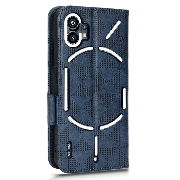 For Nothing phone (1) 5G Anti-collision Triangle Pattern Imprinted Case, Wallet Stand Design PU Leather+TPU Phone Cover with Strap - Blue - 6