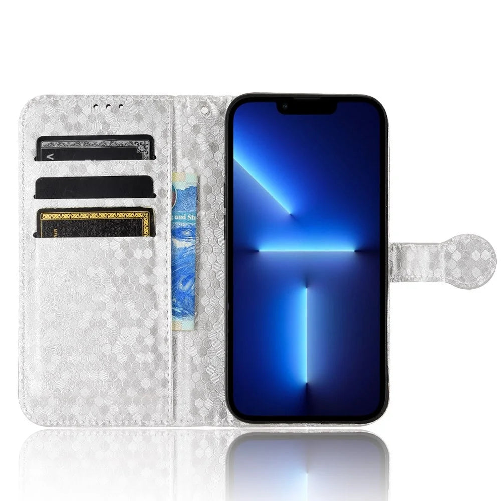For iPhone 14 Pro Max 6.7 inch Magnetic Clasp Dot Pattern Imprinted Phone Cover Shockproof Leather Stand Wallet Case - Silver - 2