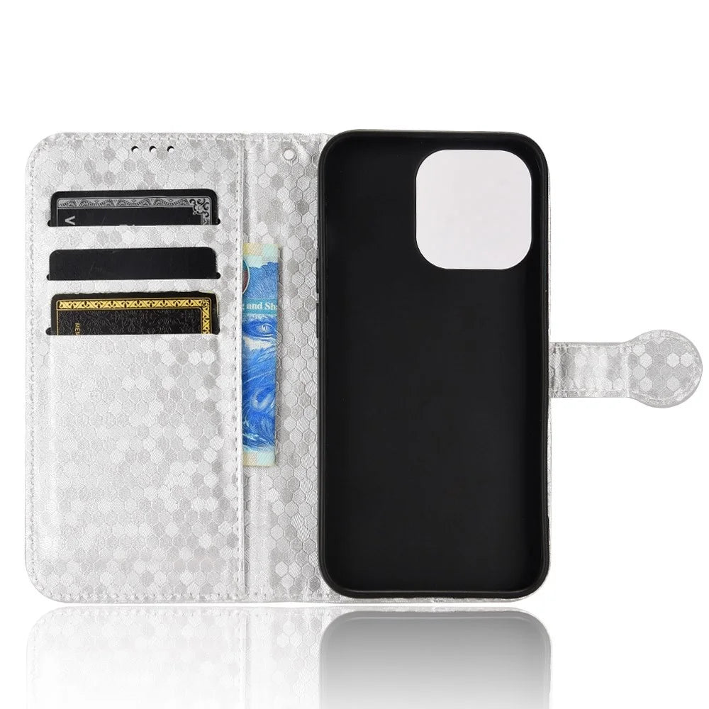 For iPhone 14 Pro 6.1 inch Magnetic Clasp Dot Pattern Imprinted Phone Cover Leather Stand Wallet Book Style Case - Silver - 4