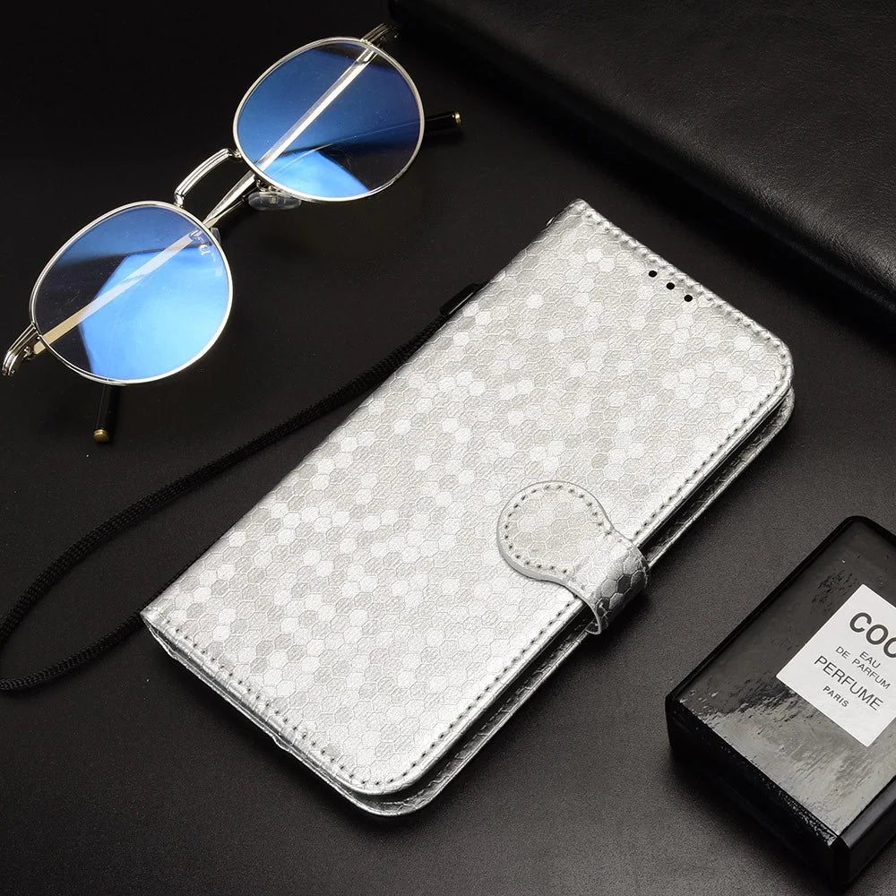 For iPhone 14 Pro 6.1 inch Magnetic Clasp Dot Pattern Imprinted Phone Cover Leather Stand Wallet Book Style Case - Silver - 5