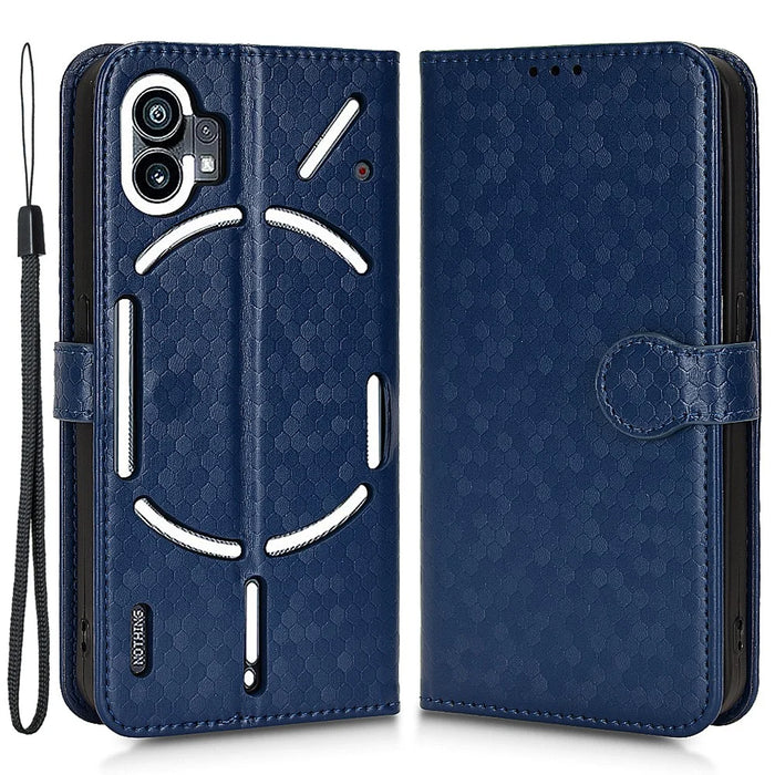 Dot Pattern Imprinted Phone Case for Nothing phone (1) 5G, Dustproof PU Leather Stand Wallet Cover - Sapphire - 1