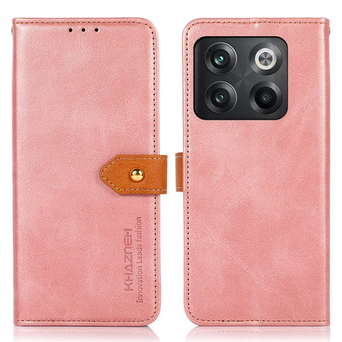 KHAZNEH for OnePlus 10T 5G / Ace Pro 5G Golden Magnetic Buckle Phone Cover, Dual Color Stand Function Wallet PU Leather Case - Rose Gold - 1