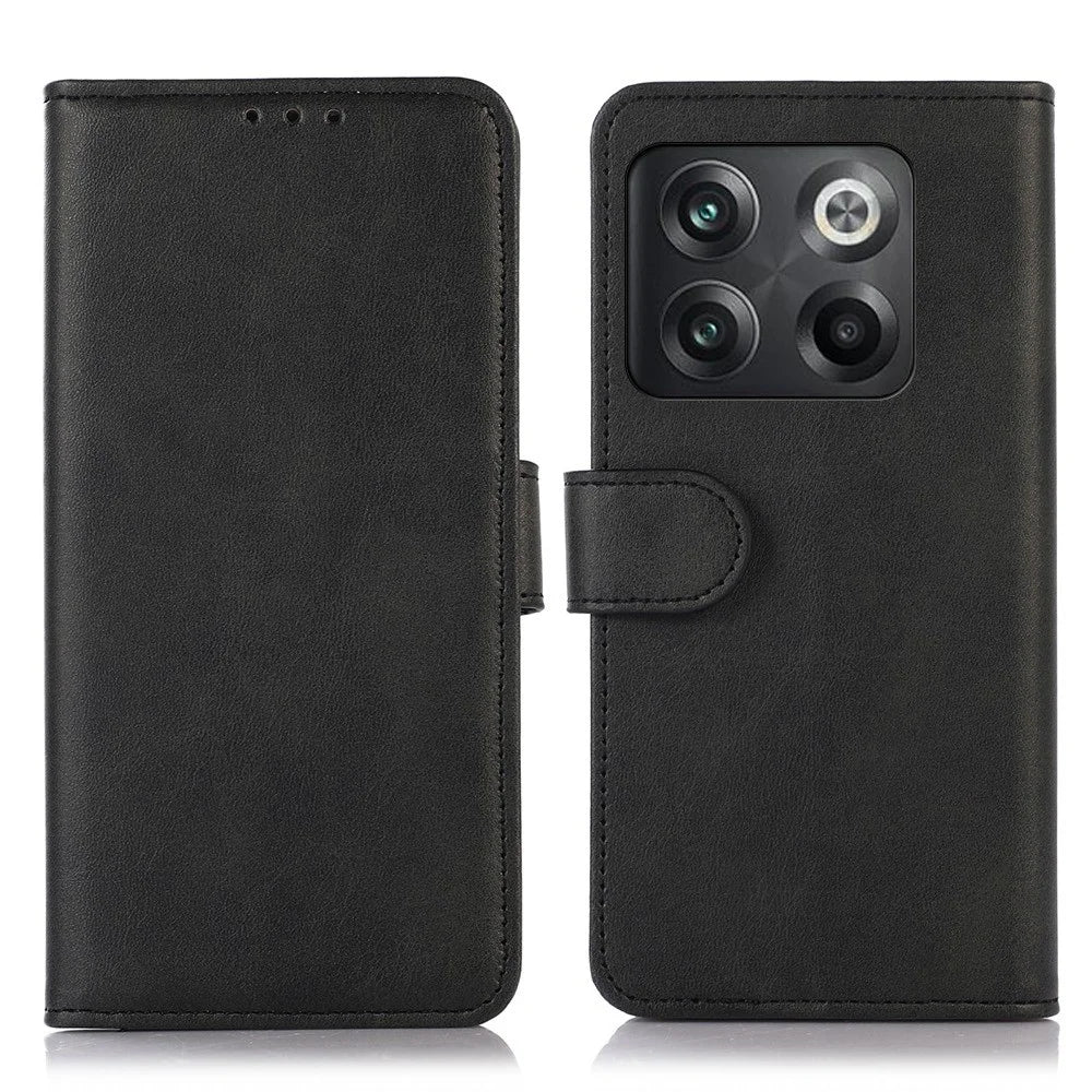 For OnePlus 10T 5G / Ace Pro 5G Anti-collision Magnetic Clasp Cowhide Textured Phone Wallet Case PU Leather Flip Cover Viewing Stand - Black - 1