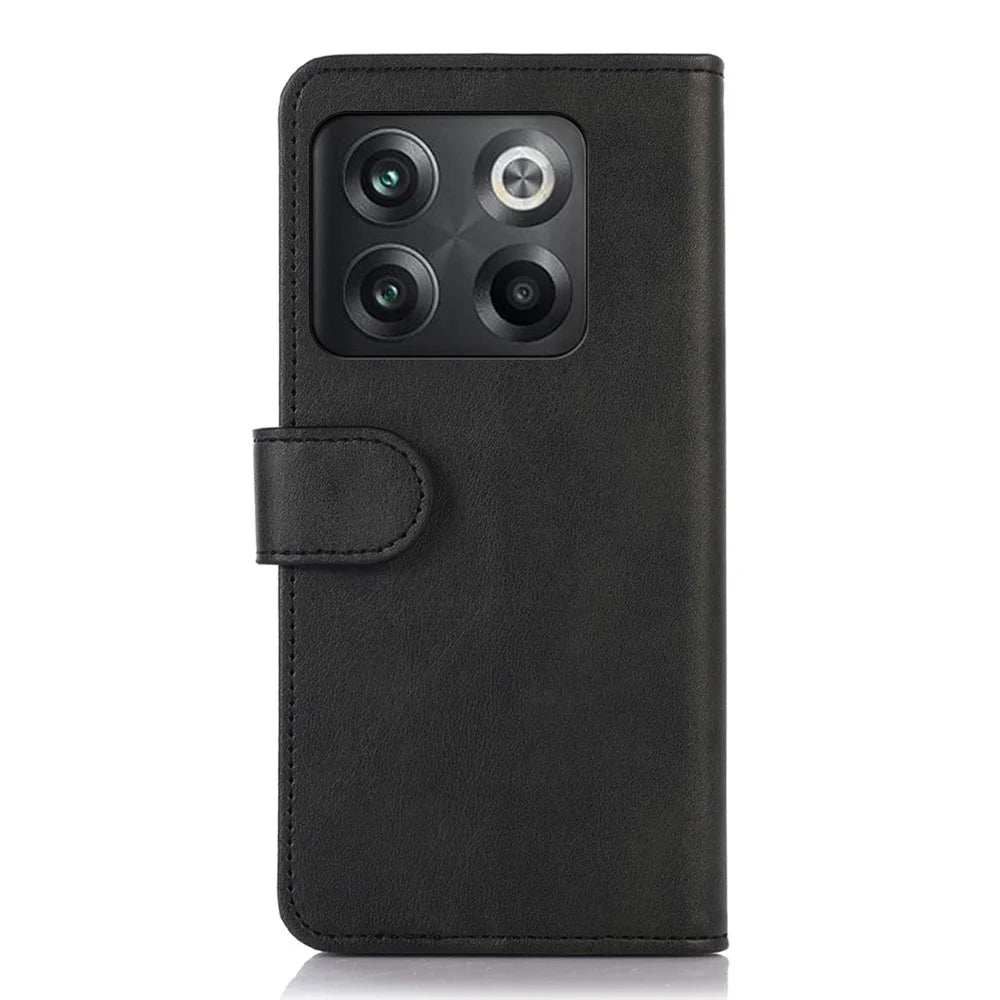 For OnePlus 10T 5G / Ace Pro 5G Anti-collision Magnetic Clasp Cowhide Textured Phone Wallet Case PU Leather Flip Cover Viewing Stand - Black - 7