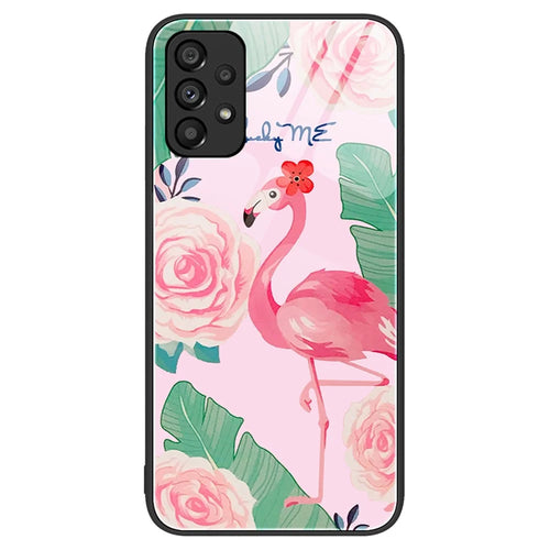 For Samsung Galaxy A53 5G Tempered Glass Pattern Printing Slim Case Hard PC Soft TPU Anti-Scratch Cover - Bird - 1