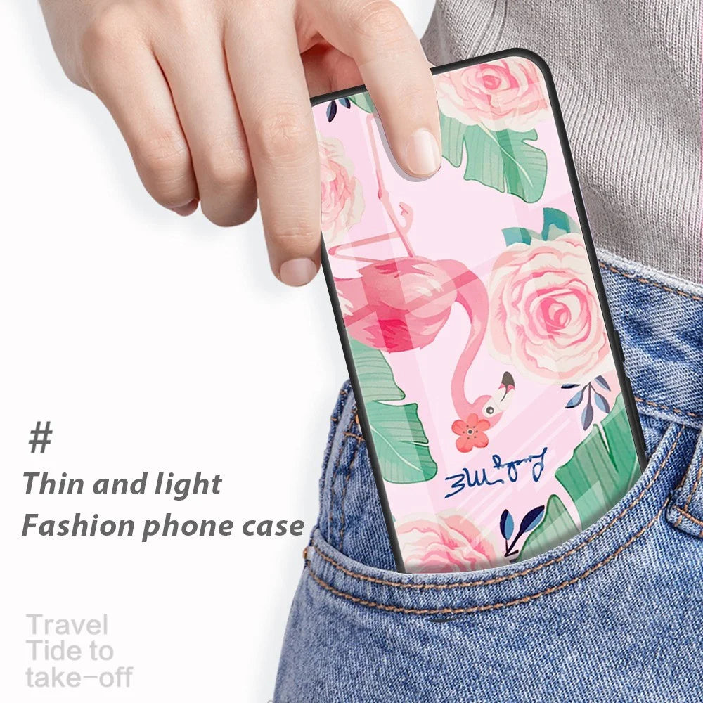For Samsung Galaxy A53 5G Tempered Glass Pattern Printing Slim Case Hard PC Soft TPU Anti-Scratch Cover - Bird - 5