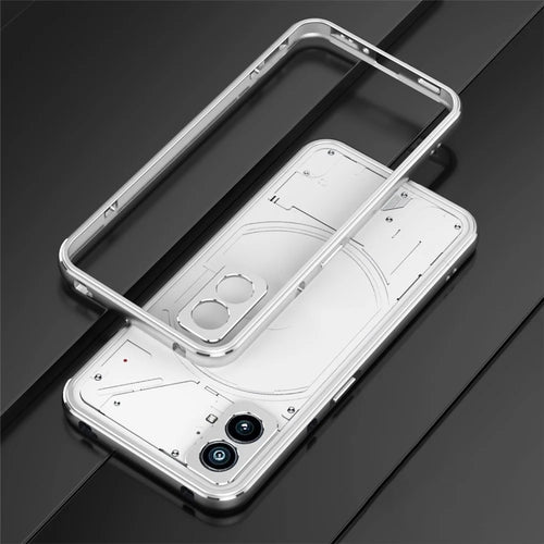 For Nothing phone (1) 5G Metal Bumper Case Two Section Phone Cover with Camera Lens Cover - Silver - 1