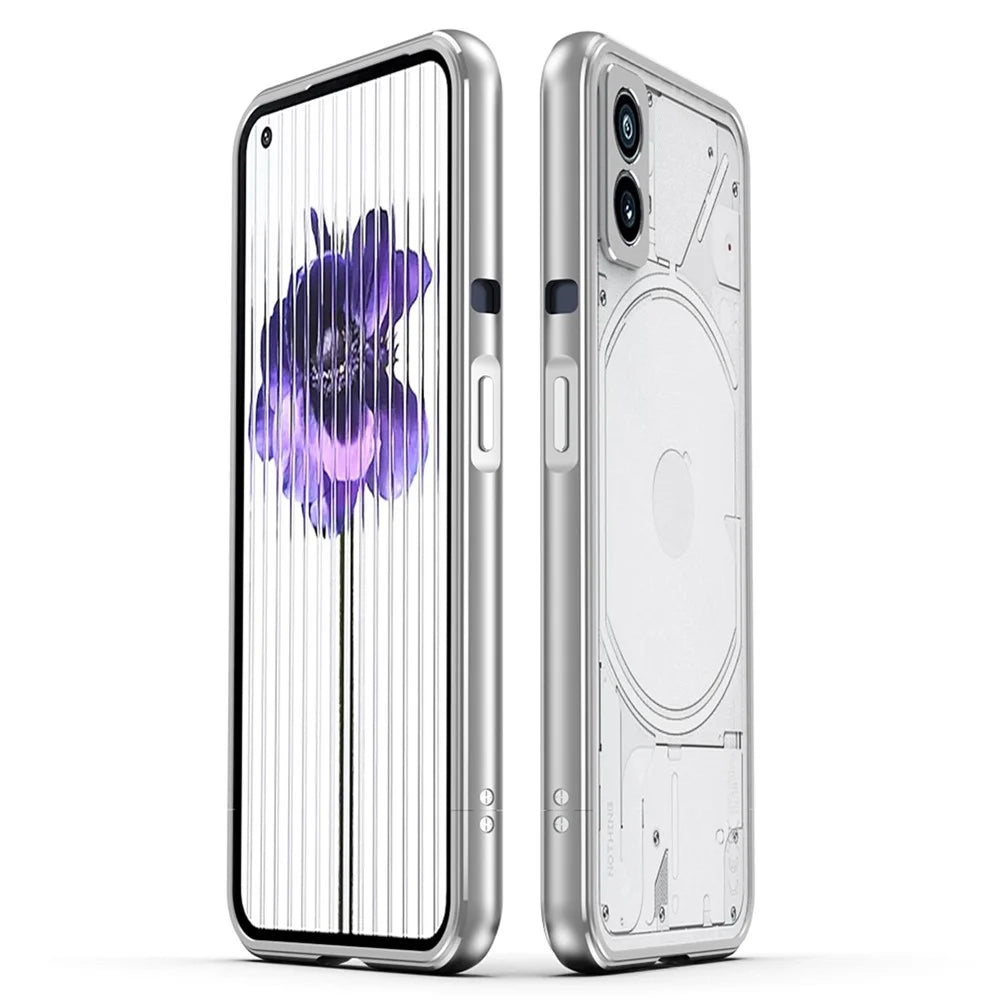 For Nothing phone (1) 5G Metal Bumper Case Two Section Phone Cover with Camera Lens Cover - Silver - 2