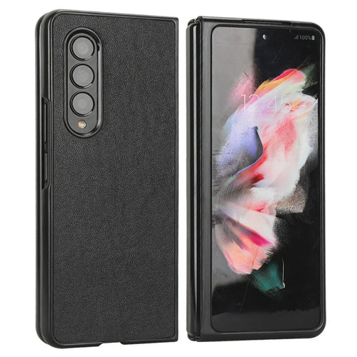 For Samsung Galaxy Z Fold4 5G Leather Coated PC Phone Case Shockproof Anti-wear Protective Cover - Black - 1