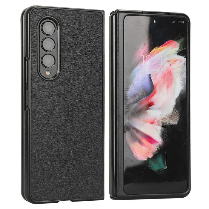 For Samsung Galaxy Z Fold4 5G Leather Coated PC Phone Case Shockproof Anti-wear Protective Cover - Black - 1