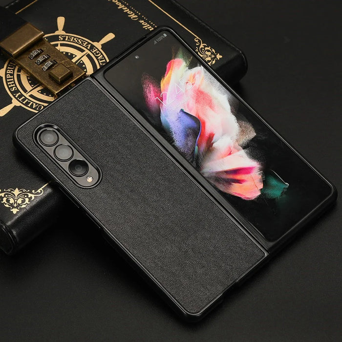 For Samsung Galaxy Z Fold4 5G Leather Coated PC Phone Case Shockproof Anti-wear Protective Cover - Black - 6