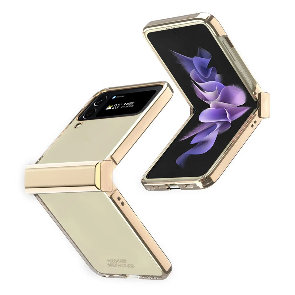 For Samsung Galaxy Z Flip4 5G Electroplating Frame Transparent Hard PC Phone Case Folding Shell with Hinge - Gold - 2