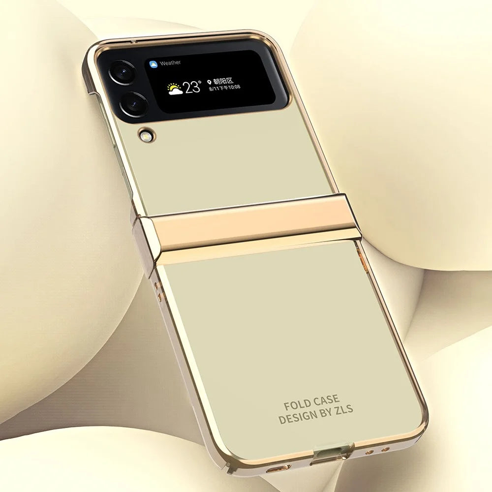 For Samsung Galaxy Z Flip4 5G Electroplating Frame Transparent Hard PC Phone Case Folding Shell with Hinge - Gold - 3