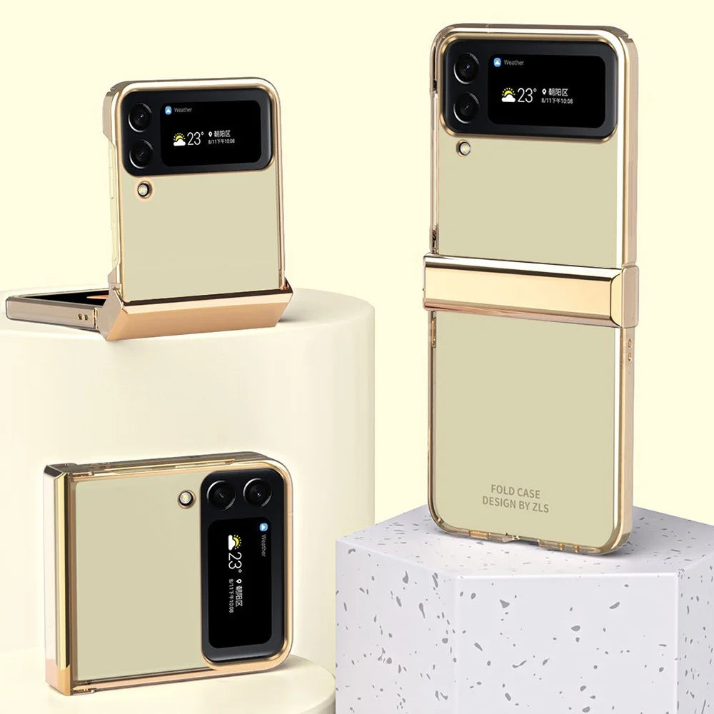 For Samsung Galaxy Z Flip4 5G Electroplating Frame Transparent Hard PC Phone Case Folding Shell with Hinge - Gold - 4