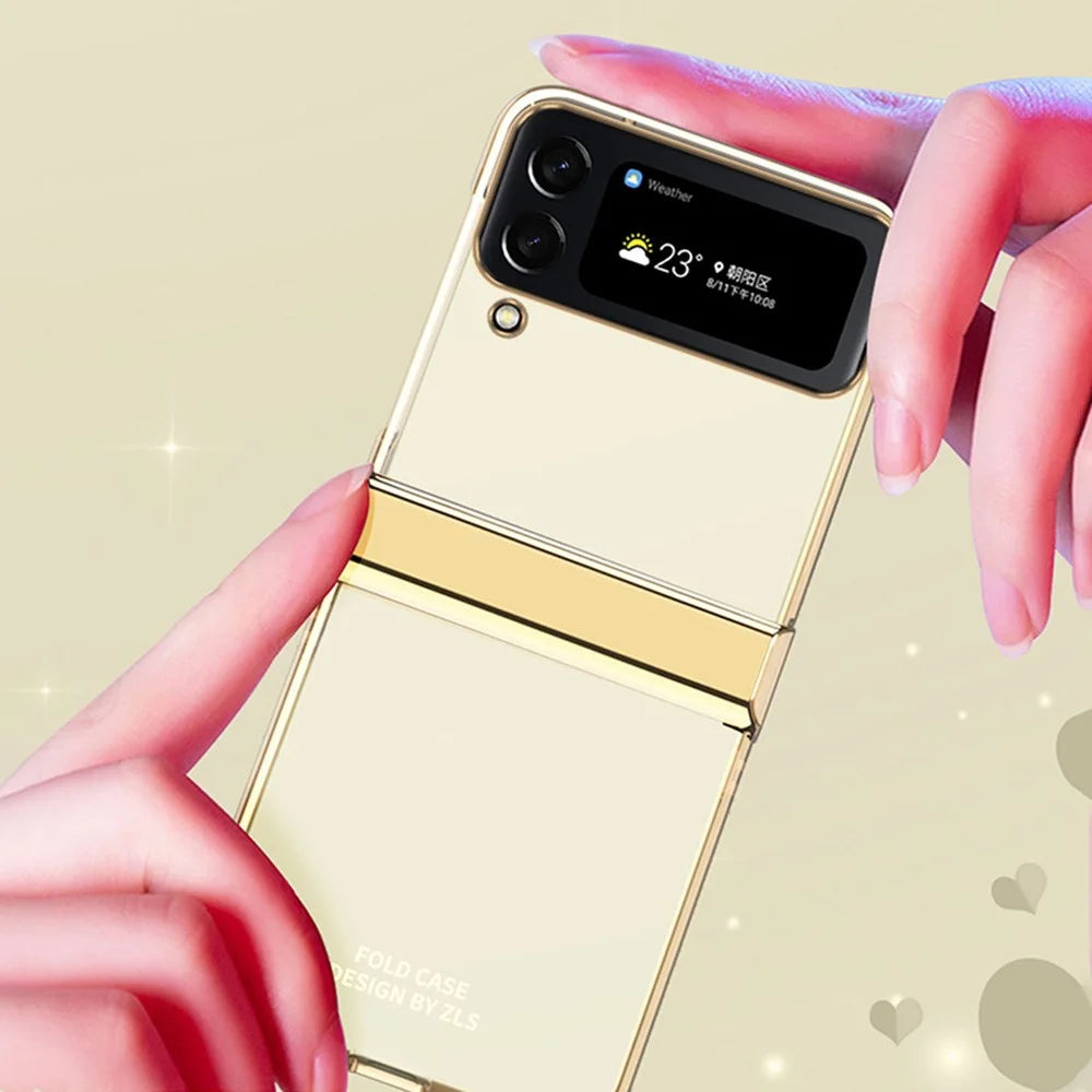 For Samsung Galaxy Z Flip4 5G Electroplating Frame Transparent Hard PC Phone Case Folding Shell with Hinge - Gold - 7