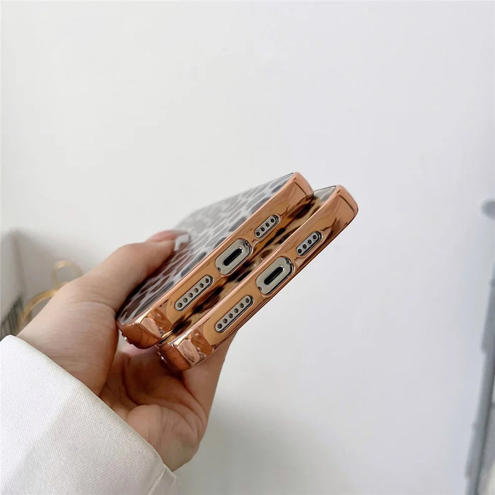 For iPhone 14 6.1 inch Electroplating Anti-scratch Phone Cover Leopard Pattern Leather Coated TPU Case - Silver - 5