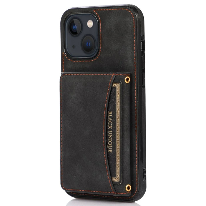 For iPhone 14 6.1 inch Mobile Phone Case Foldable Wallet Design Leather Coated TPU Back Cover - Black - 1