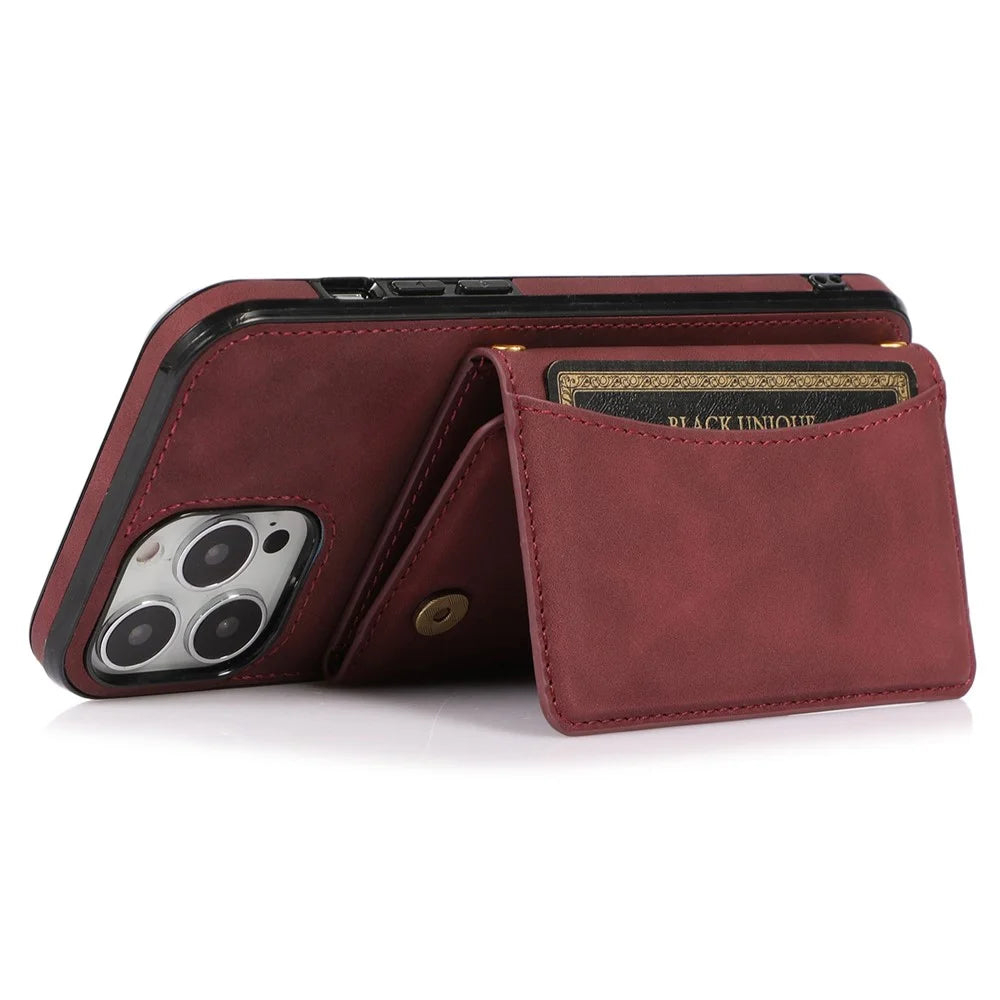 For iPhone 14 Pro 6.1 inch Leather Coated TPU Phone Protector Foldable Wallet Design Back Cover - Wine Red - 3