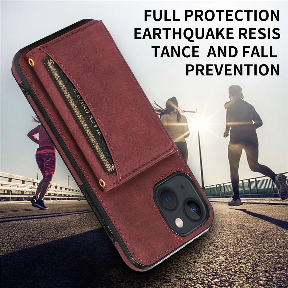 For iPhone 14 Plus Leather Coated TPU Phone Shell Foldable Wallet Feature Mobile Phone Cover - Wine Red - 7