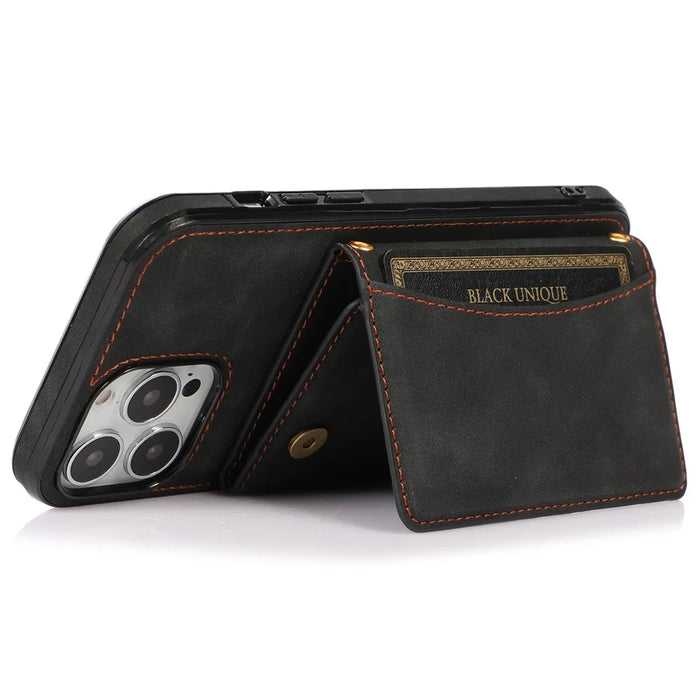For iPhone 14 Pro Max 6.7 inch Tri-fold Wallet Kickstand Phone Back Cover PU Leather + TPU Anti-scratch Case - Black - 3