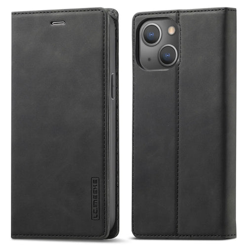 LC.IMEEKE For iPhone 14 6.1 inch PU Leather Stand Flip Folio Cover Magnetic Absorption Wallet Phone Case - Black - 1