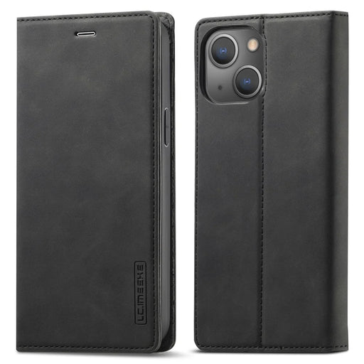 LC.IMEEKE For iPhone 14 6.1 inch PU Leather Stand Flip Folio Cover Magnetic Absorption Wallet Phone Case - Black - 1