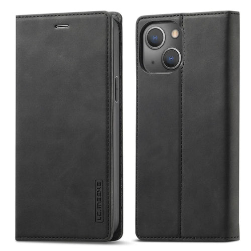 LC.IMEEKE For iPhone 14 Plus PU Leather Wallet Folio Flip Case Magnetic Auto-absorbed Stand Cover - Black - 1