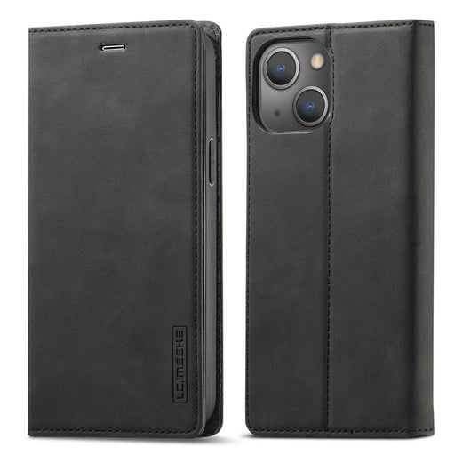 LC.IMEEKE For iPhone 14 Plus PU Leather Wallet Folio Flip Case Magnetic Auto-absorbed Stand Cover - Black - 1