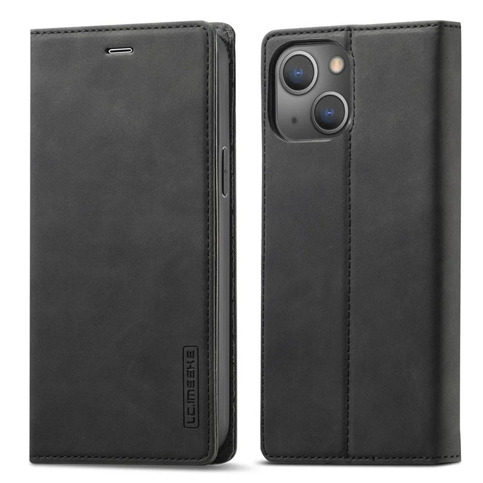 LC.IMEEKE For iPhone 14 Plus PU Leather Wallet Folio Flip Case Magnetic Auto-absorbed Stand Cover - Black - 1