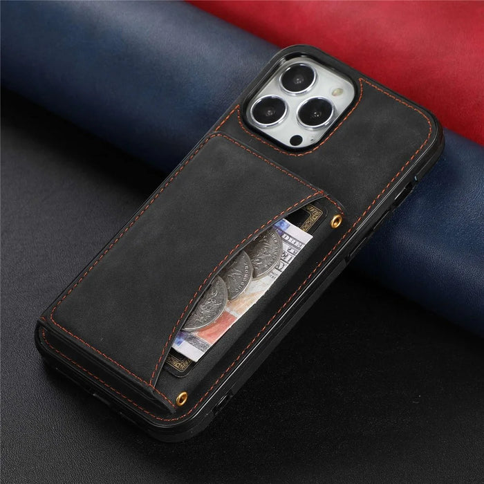 For iPhone 13 Pro Max 6.7 inch Cell Phone Case Scratch-resistant Wallet Design Leather Coated TPU Cover - Black - 3