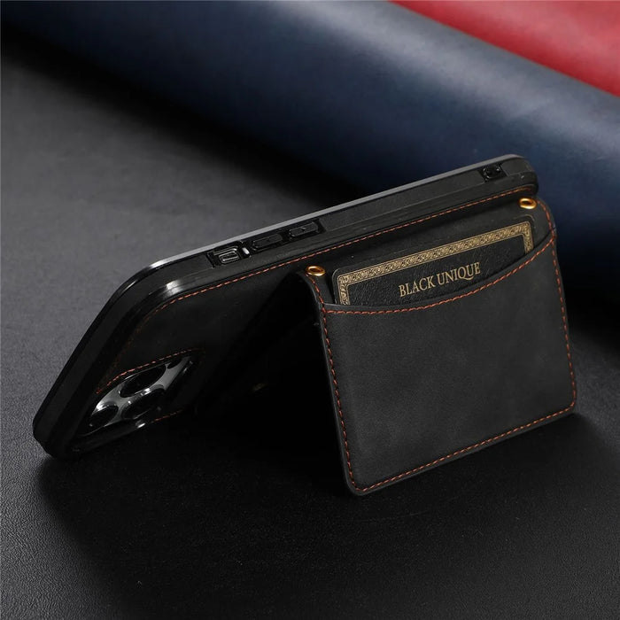 For iPhone 13 Pro Max 6.7 inch Cell Phone Case Scratch-resistant Wallet Design Leather Coated TPU Cover - Black - 5