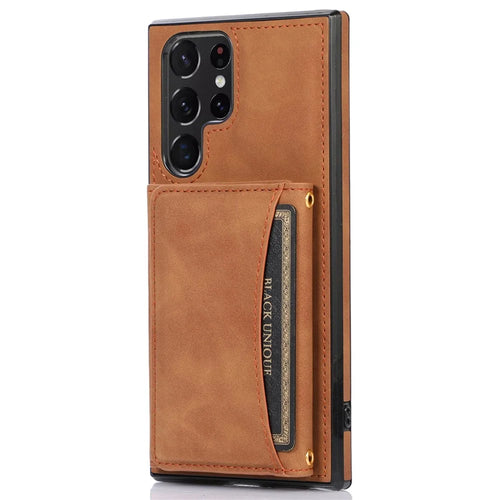 For Samsung Galaxy S21 Ultra 5G Wallet Phone Case Well-protected Anti-fall Multiple Card Slots Leather Coated TPU Shell - Brown - 1