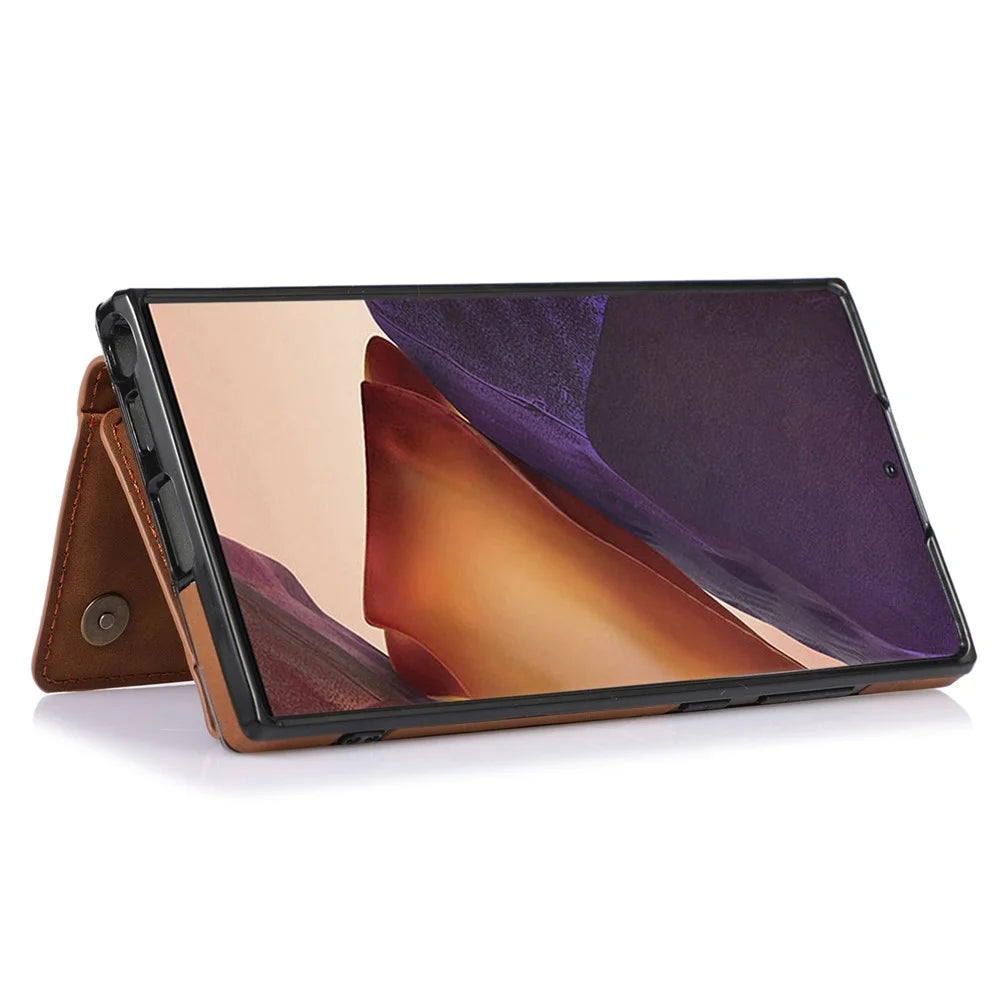 For Samsung Galaxy S21 Ultra 5G Wallet Phone Case Well-protected Anti-fall Multiple Card Slots Leather Coated TPU Shell - Brown - 2