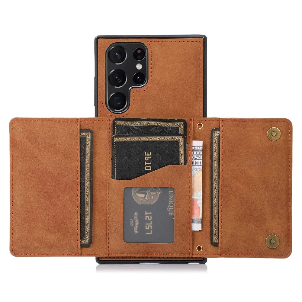 For Samsung Galaxy S21 Ultra 5G Wallet Phone Case Well-protected Anti-fall Multiple Card Slots Leather Coated TPU Shell - Brown - 4