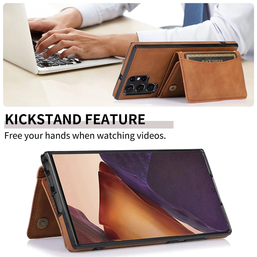 For Samsung Galaxy S21 Ultra 5G Wallet Phone Case Well-protected Anti-fall Multiple Card Slots Leather Coated TPU Shell - Brown - 6