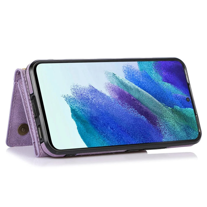 For Samsung Galaxy S21 4G / 5G Wallet Design Leather Coated TPU Phone Case Drop-proof Multiple Card Slots Feature Cover - Purple - 2