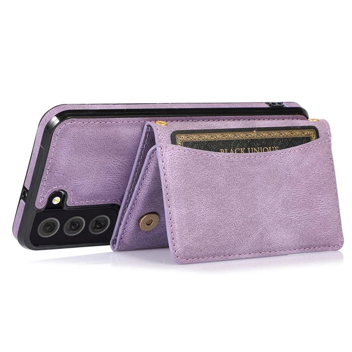 For Samsung Galaxy S21 4G / 5G Wallet Design Leather Coated TPU Phone Case Drop-proof Multiple Card Slots Feature Cover - Purple - 3