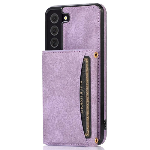 For Samsung Galaxy S22+ 5G Wallet Design Phone Case Wear-resistant Multiple Card Slots Leather Coated TPU Cover - Purple - 1