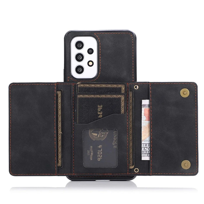 For Samsung Galaxy A52 4G / 5G / A52s 5G Wallet Kickstand Phone Case Leather Coated TPU Anti-drop Protective Shell - Black - 4
