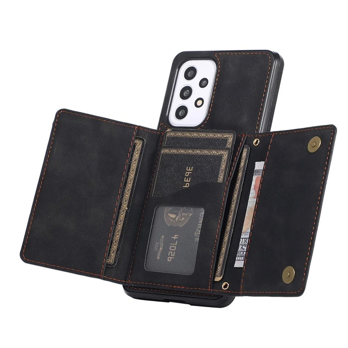 For Samsung Galaxy A52 4G / 5G / A52s 5G Wallet Kickstand Phone Case Leather Coated TPU Anti-drop Protective Shell - Black - 5