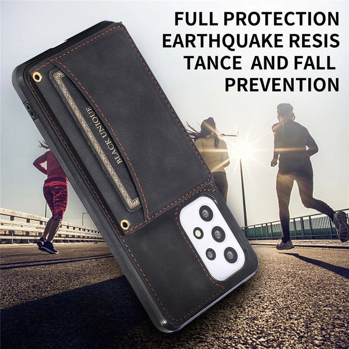 For Samsung Galaxy A52 4G / 5G / A52s 5G Wallet Kickstand Phone Case Leather Coated TPU Anti-drop Protective Shell - Black - 7