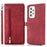 For Samsung Galaxy A53 5G Zipper Pocket Design PU Leather Wallet Case Multi-Functional 9 Card Slots Stand Protective Cover with Wrist Strap - Red - 1