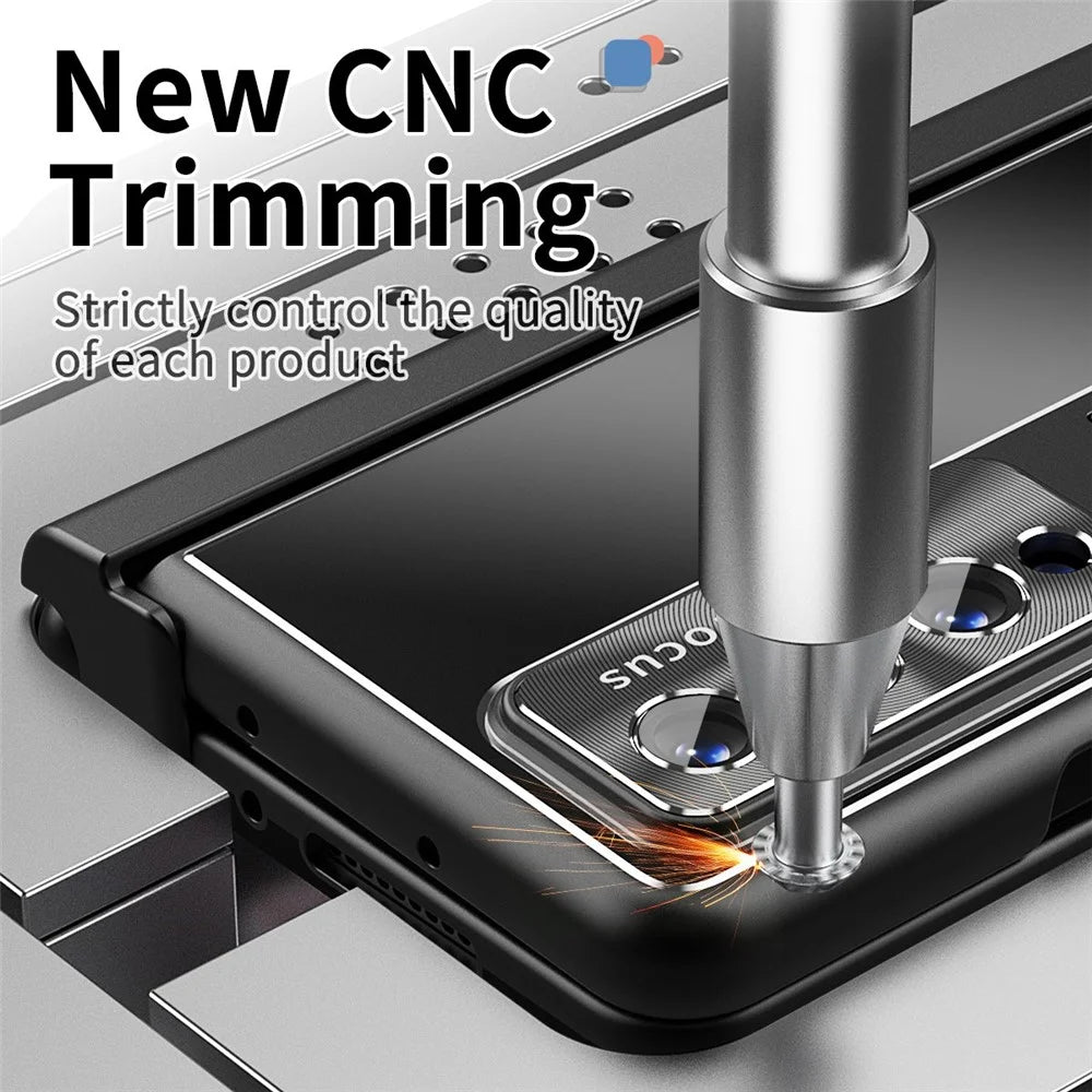 For Samsung Galaxy Z Fold4 5G Stylus Pen Design PC+Aluminum Alloy Kickstand Phone Case Len Protection Cover with Tempered Glass Screen Film - Black - 2