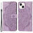 For iPhone 14 Plus Mandala Flower Imprinted Wallet Case PU Leather Wrist Strap Stand Feature Flip Cover - Purple - 1