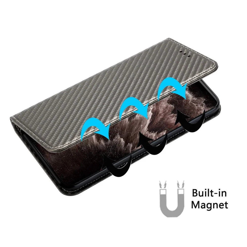 For iPhone 14 Pro 6.1 inch Scratch Proof Carbon Fiber Texture PU Leather Case Auto Magnetic Closed Flip Stand Wallet Cover - Grey - 4