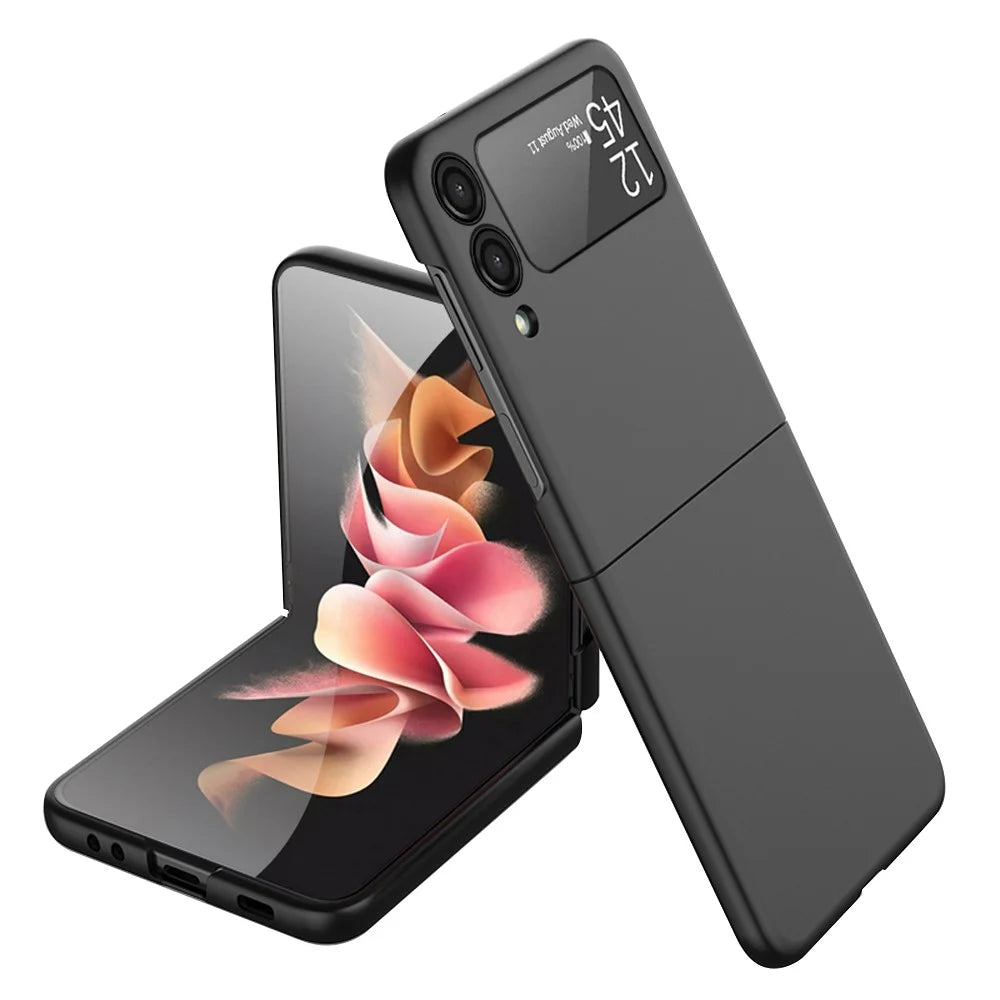 For Samsung Galaxy Z Flip4 5G Ultra Thin Hard PC Phone Case with Tempered Glass Film Rubberized Protective Cover - Black - 1