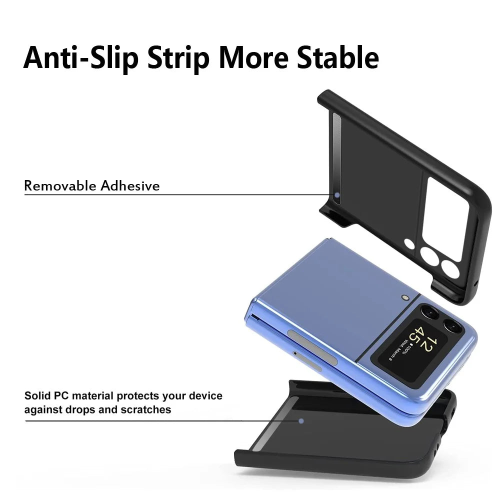 For Samsung Galaxy Z Flip4 5G Ultra Thin Hard PC Phone Case with Tempered Glass Film Rubberized Protective Cover - Black - 2